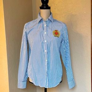 Ralph Lauren SzM Long Sleeve Crested Logo Vertical Blue Striped Button Down